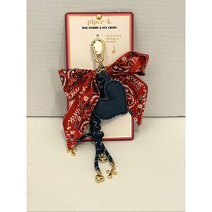 Piper K Red Bandana Print Bow Denim Blue Heart Charm Dangling Charms Bag Charm
